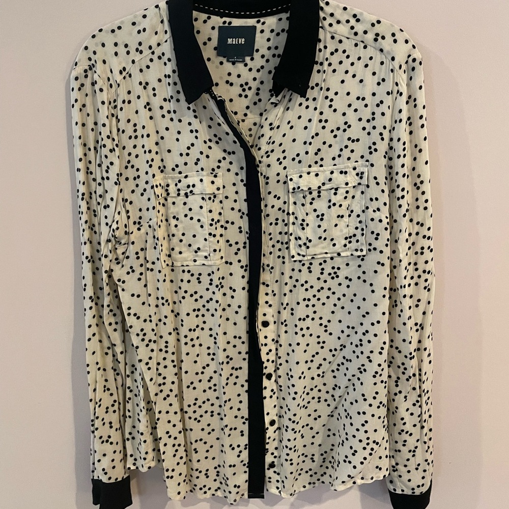 Maeve Black and Cream Polka Dot Top
